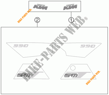 AUFKLEBER für KTM 990 SUPERMOTO T ORANGE ABS 2012