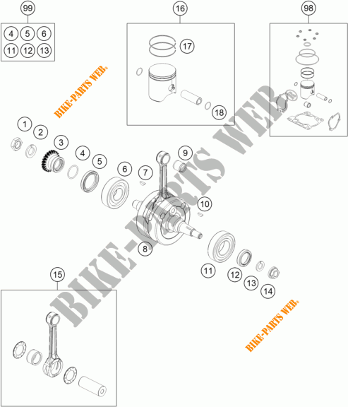 KURBELWELLE / KOLBEN für KTM 125 SX 2016