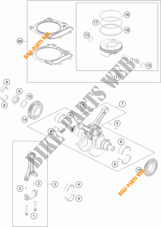 KURBELWELLE / KOLBEN für KTM 1290 SUPER DUKE R ORANGE ABS 2016
