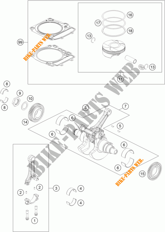 KURBELWELLE / KOLBEN für KTM 1290 SUPER DUKE R ORANGE ABS 2015