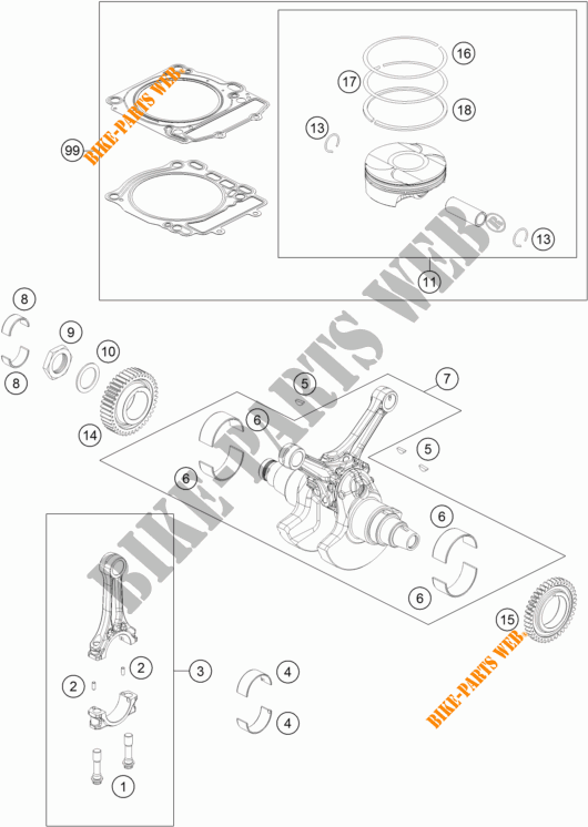 KURBELWELLE / KOLBEN für KTM 1290 SUPER DUKE R ORANGE ABS 2015