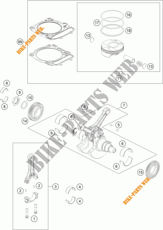 KURBELWELLE / KOLBEN für KTM 1290 SUPER DUKE R ORANGE ABS 2014