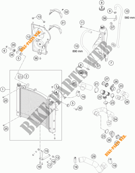 KÜHLSYSTEM für KTM 1290 SUPER DUKE GT ORANGE ABS 2016