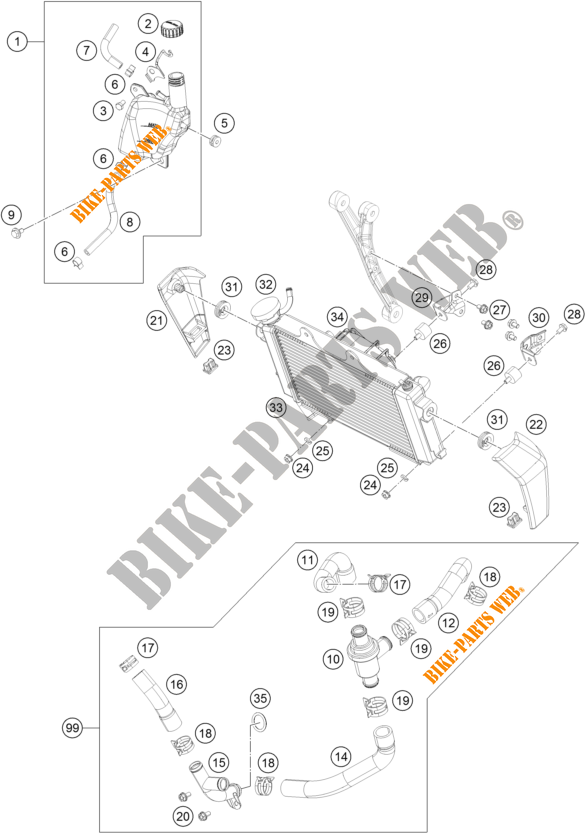 KÜHLSYSTEM für KTM 125 DUKE WHITE ABS BAJ.DIR. 2014 EU F4003N7 2014 EU F4003N7 2014